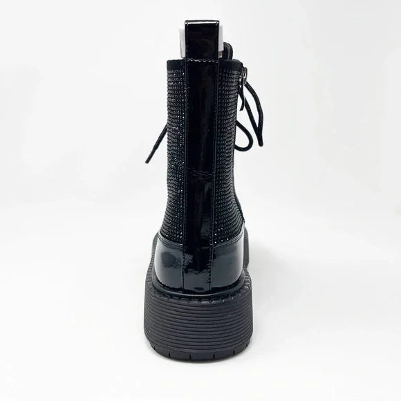 NWT Azura Livewire Patent Black Rhinestone Platform Bootie Combat Moto Size 9 - Picture 4 of 15